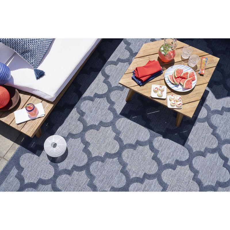 Nourison Easy Care Trellis Flatweave Indoor Outdoor Area Rug 5' x 7' Denim Blue