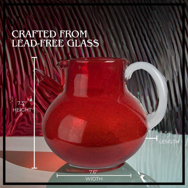 Artland Iris 90 Oz Handblown Glass Pitcher, Bubble Shape, Lead-Free, Versatile Drink Dispenser for Water, Juice, Cocktails, Dishwasher Safe - Ruby