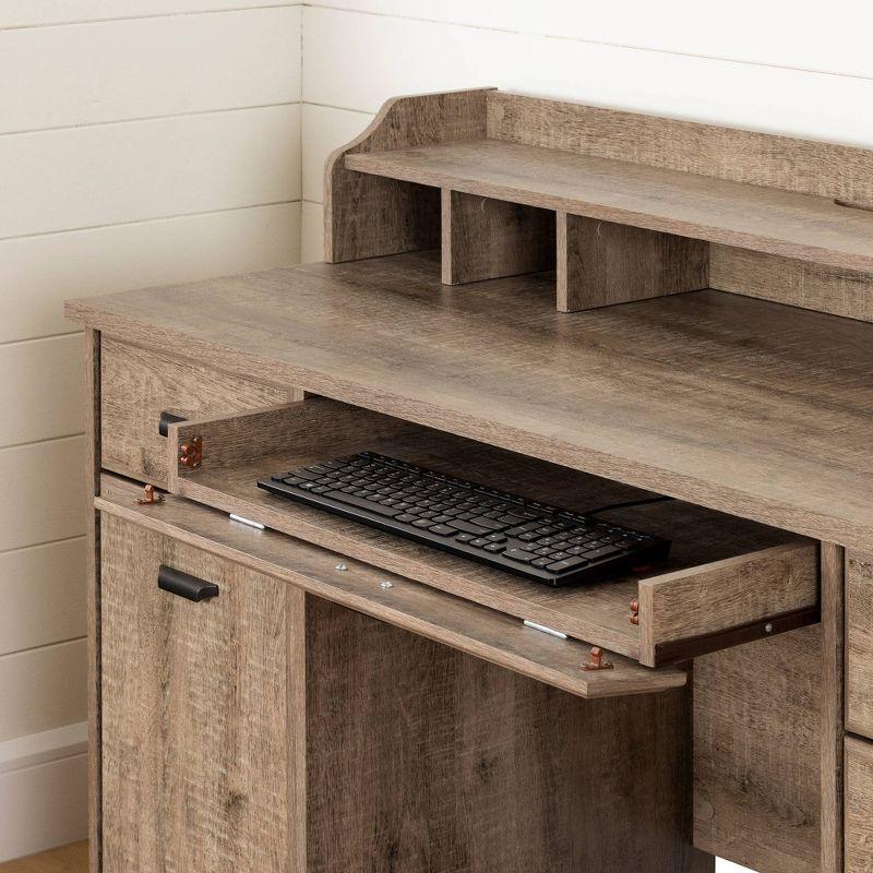 Executive Weathered Oak Computer Desk with Power Outlet and Storage