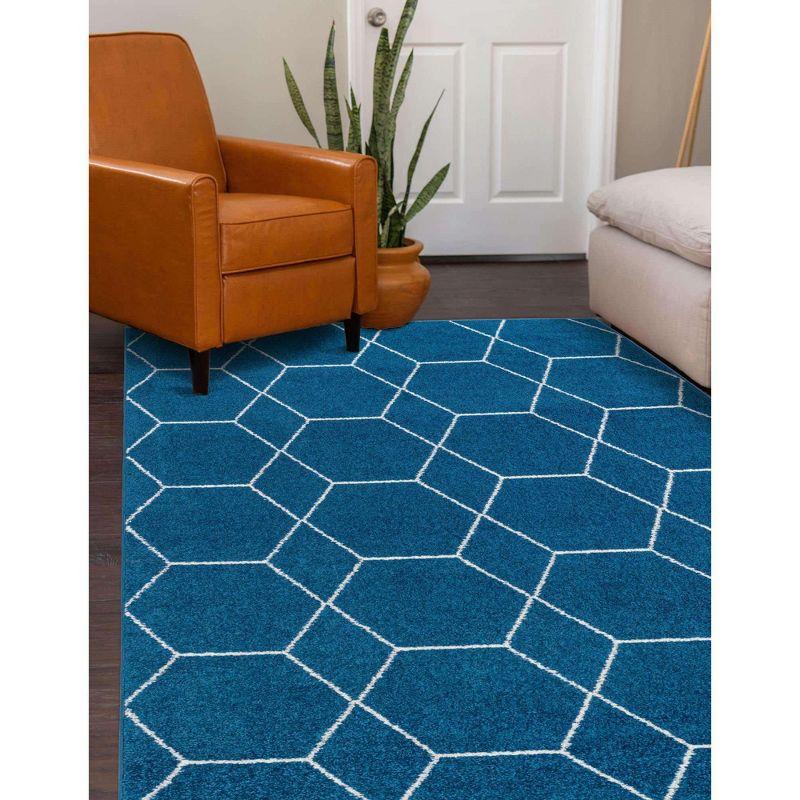 Navy Blue Trellis Frieze Indoor Rectangular Rug