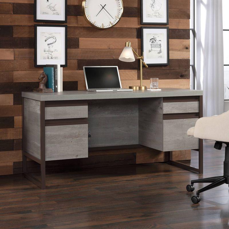 Mystic Oak Gray Wood Computer Desk with Drawers and Filing Cabinet