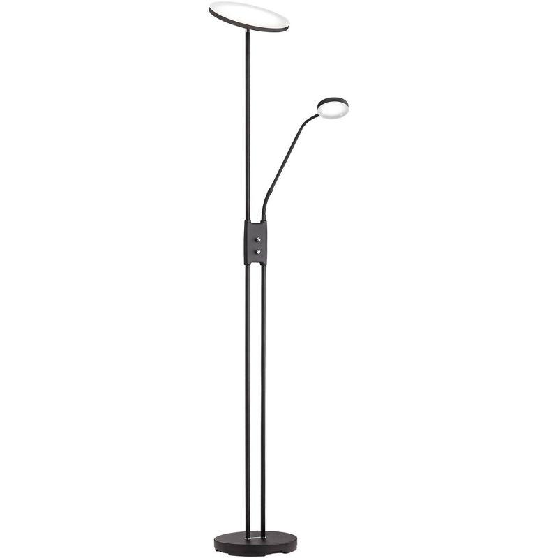 72" Black Adjustable LED Torchiere Floor Lamp with Side Light