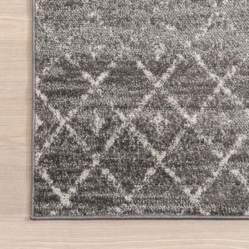 52" Square Dark Grey Geometric Easy-Care Synthetic Rug