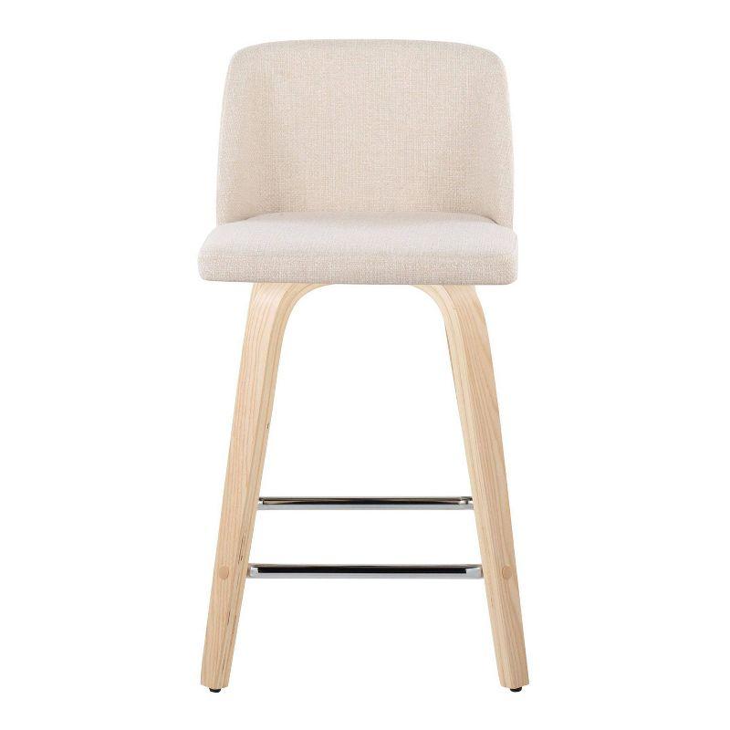 Set of 2 Toriano Counter Height Barstools Natural/Cream/Chrome - LumiSource: Scandinavian Style, Swivel, Upholstered