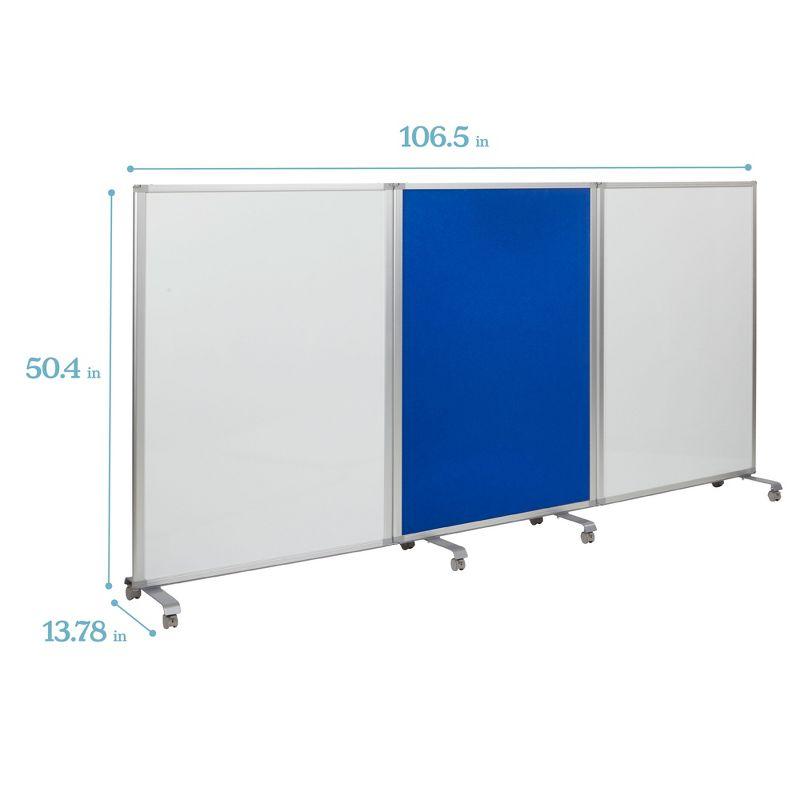 Blue and White 3-Panel Mobile Dry-Erase and Felt Room Divider