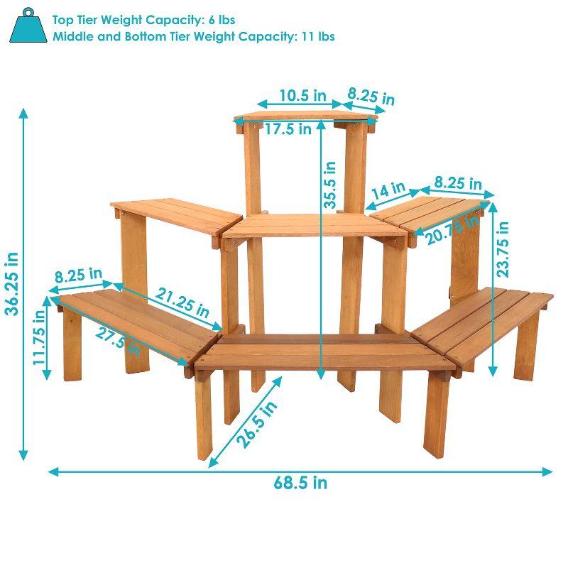 Sunnydaze Outdoor Meranti Wood with Teak Oil Finish 3-Tiered Flower Plant Stand - 36" - Brown