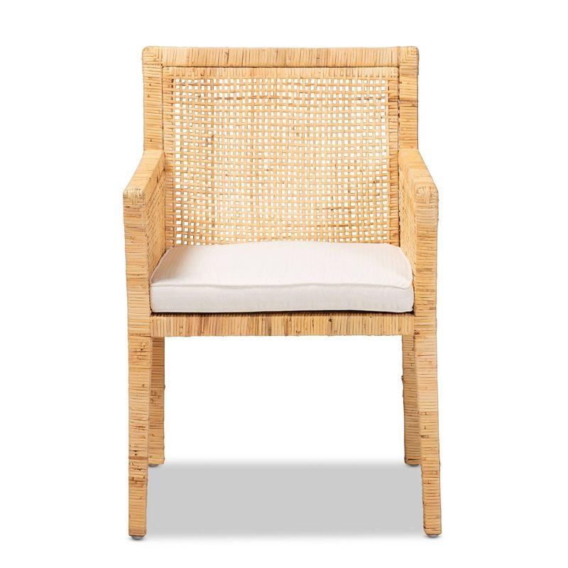 Karis Wood and Rattan Armchair Natural/White - bali & pari: Polyester Upholstery, No Assembly Required