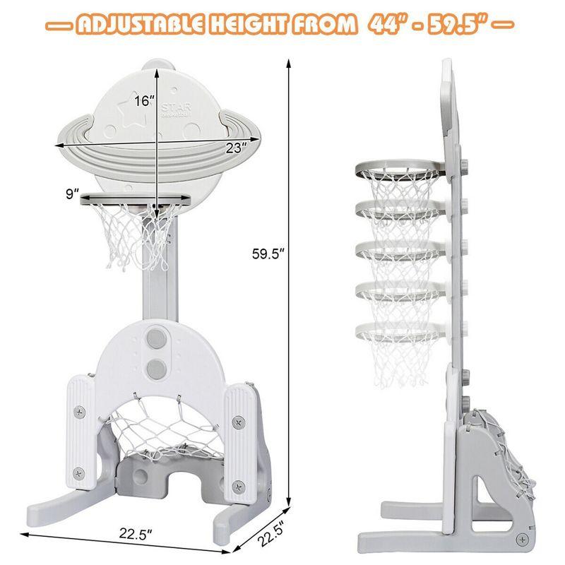 Adjustable Gray 3-in-1 Kids Basketball Hoop Set with Balls