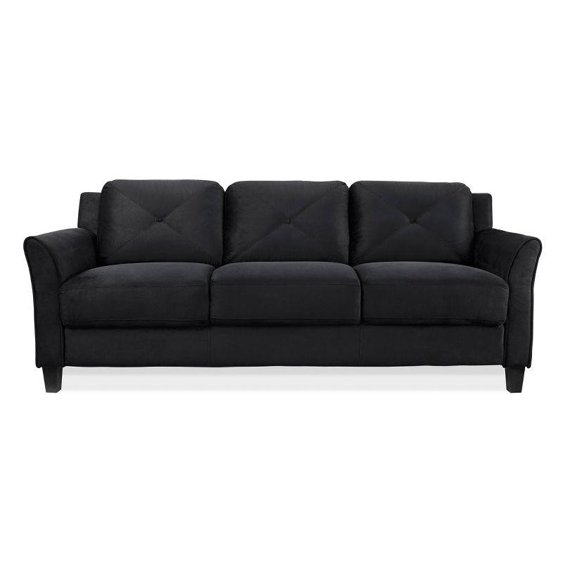 Harper Black Tufted Microfiber Sofa with Flared Arms