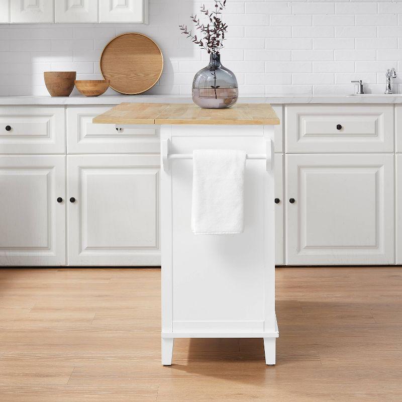 White and Natural Wood Drop Leaf Kitchen Island Cart