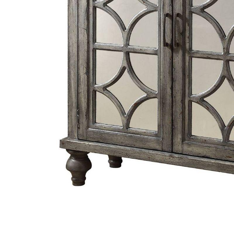 Velika Weathered Gray Mirrored Wood Console Table with Storage