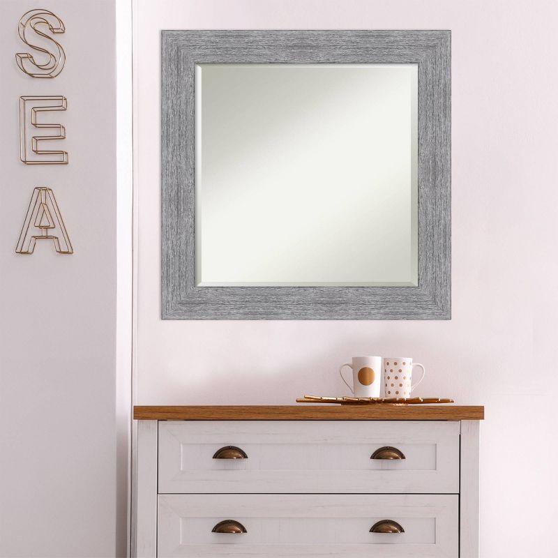 25" x 25" Bark Rustic Framed Wall Mirror Gray - Amanti Art: Square Beveled, Entryway Decor, No Assembly Required