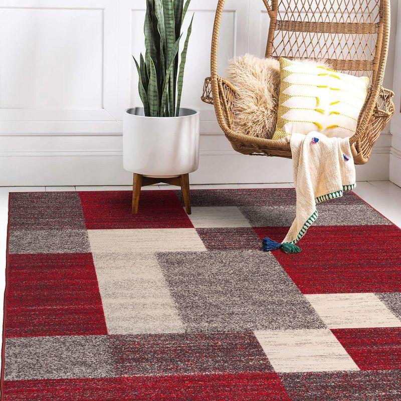 World Rug Gallery Modern Boxes Design Non-slip (Non-skid) Red 7'10" x 10' Area Rug