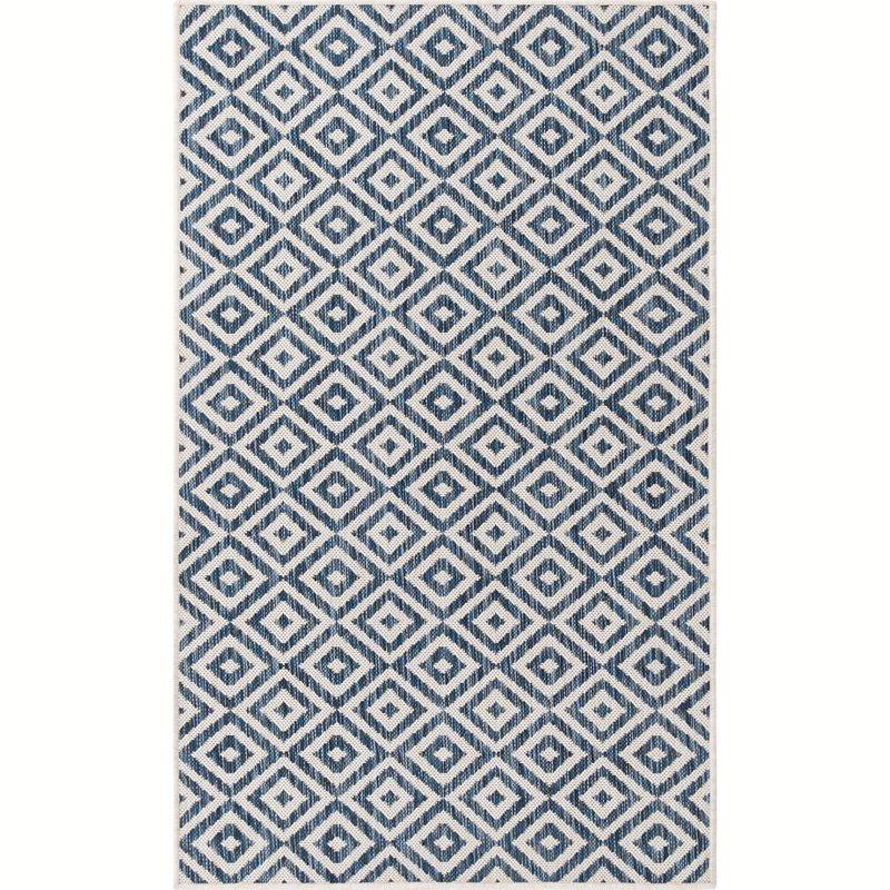 Blue Geometric Easy-Care Outdoor Rug 5' x 7'