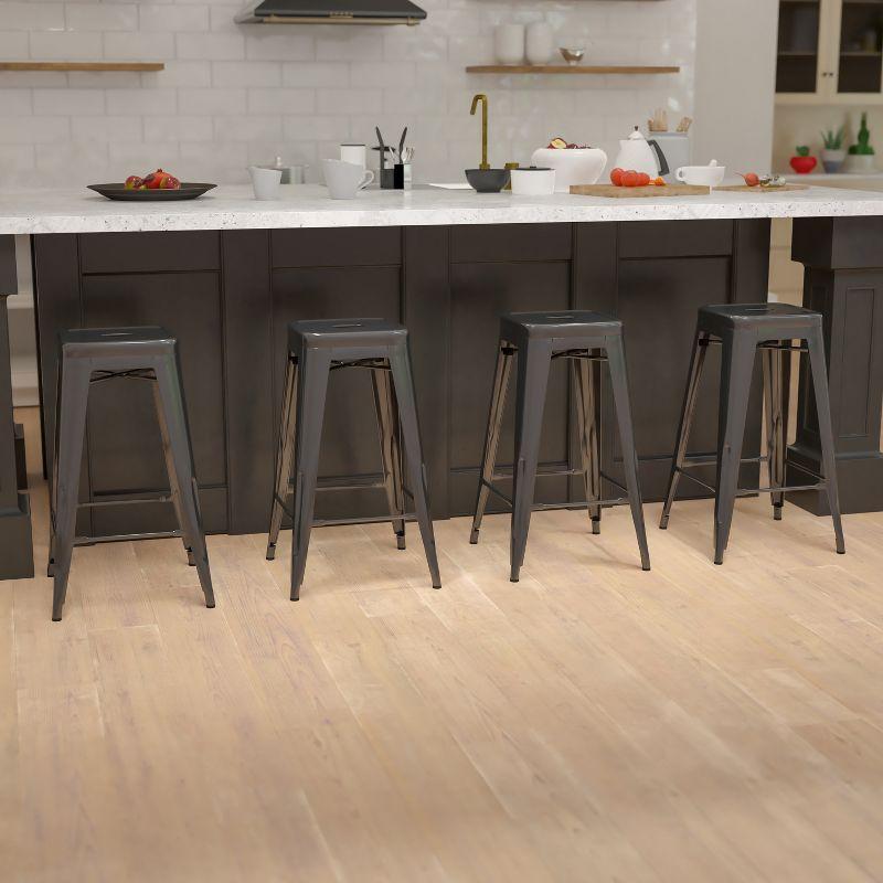 Black Metal Backless Indoor Bar Stools, Set of 4