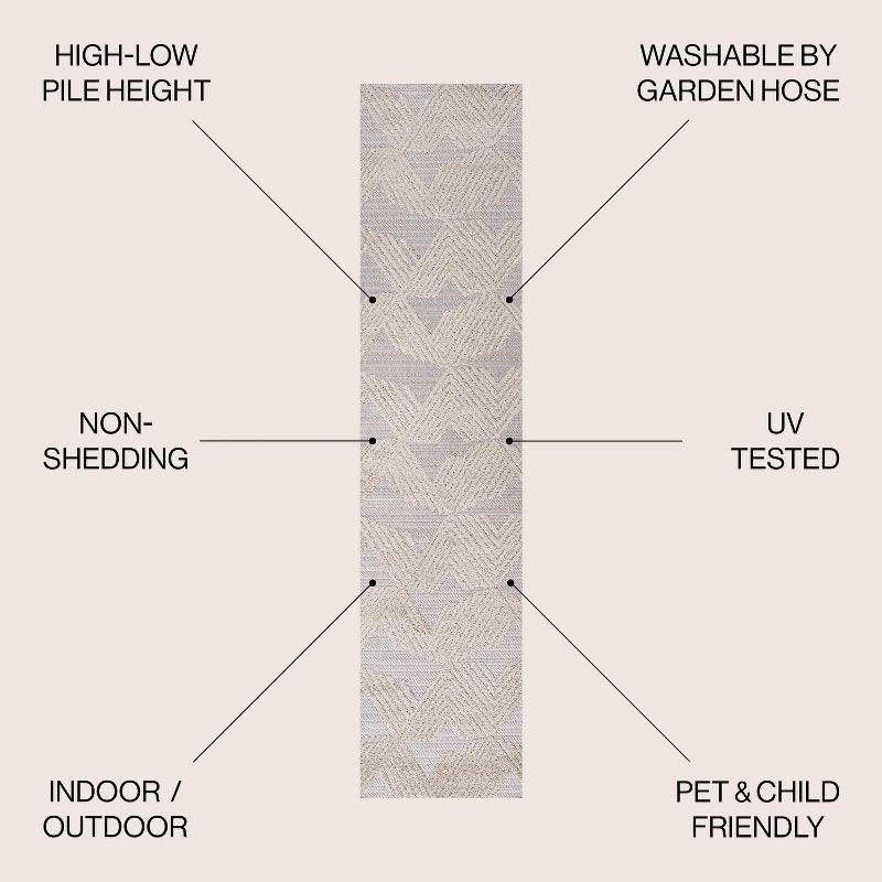 2'x10' Jazz High-Low Pile Art Deco Geometric Indoor/Outdoor Runner Rug, Beige - JONATHAN Y