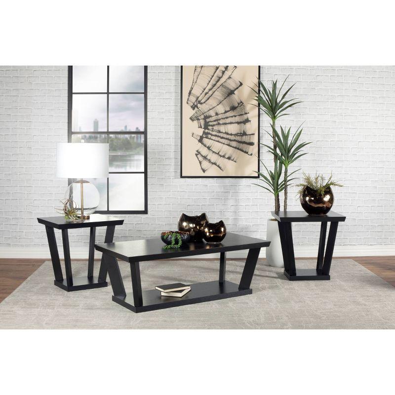 Aminta Black 3-Piece Wood Coffee Table Set with Shelf