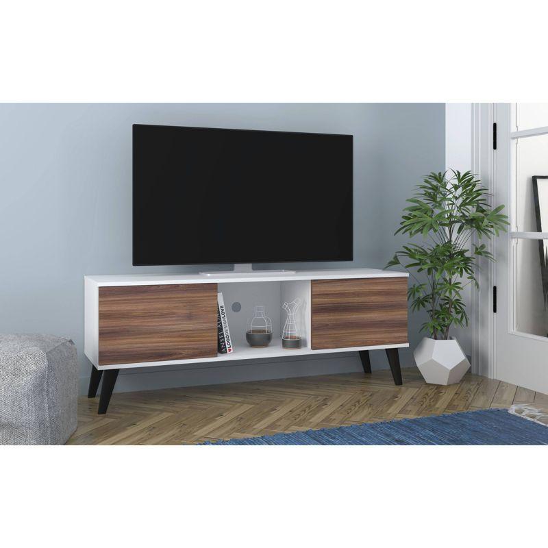 Doyers TV Stand for TVs up to 50" White/Brown - Manhattan Comfort: Media Entertainment Center with Open Shelves