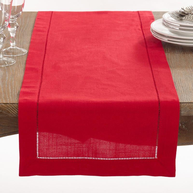 Saro Lifestyle Classic Hemstitch Border Table Runner, Red, 16"x 54"