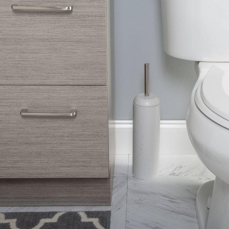 White Speckled Metal Toilet Brush and Holder