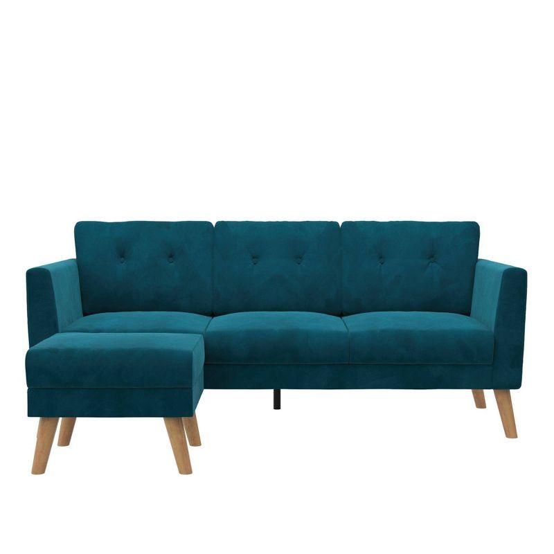 Chic Blue Velvet Tufted Sofa Sectional with Ottoman