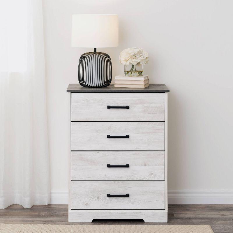 Prepac Rustic Ridge Farmhouse 4 Drawer Wooden Bedroom Dresser Washed White