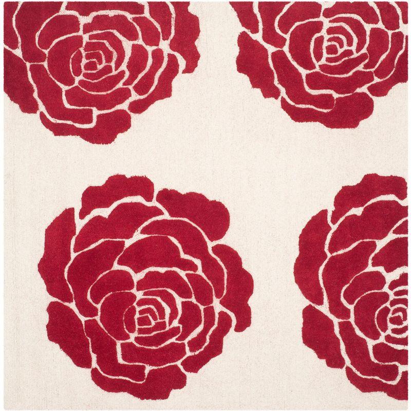 Hand-Tufted Cambridge Wool 6' Square Rug in Ivory & Red