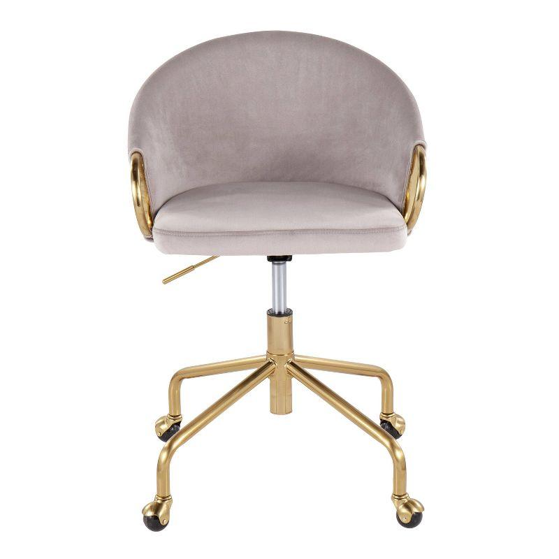 Claire Velvet/Metal/Plywood Task Chair Gold/Silver - LumiSource: Swivel Desk Chair with Casters, Adjustable Height