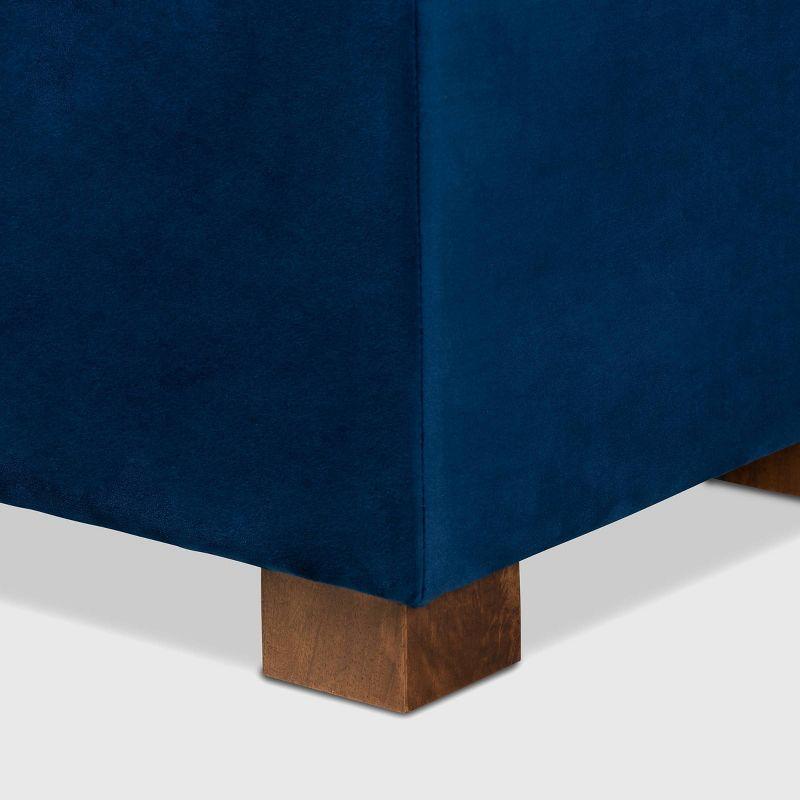 Navy Blue Velvet Tufted Storage Bench with Walnut Legs