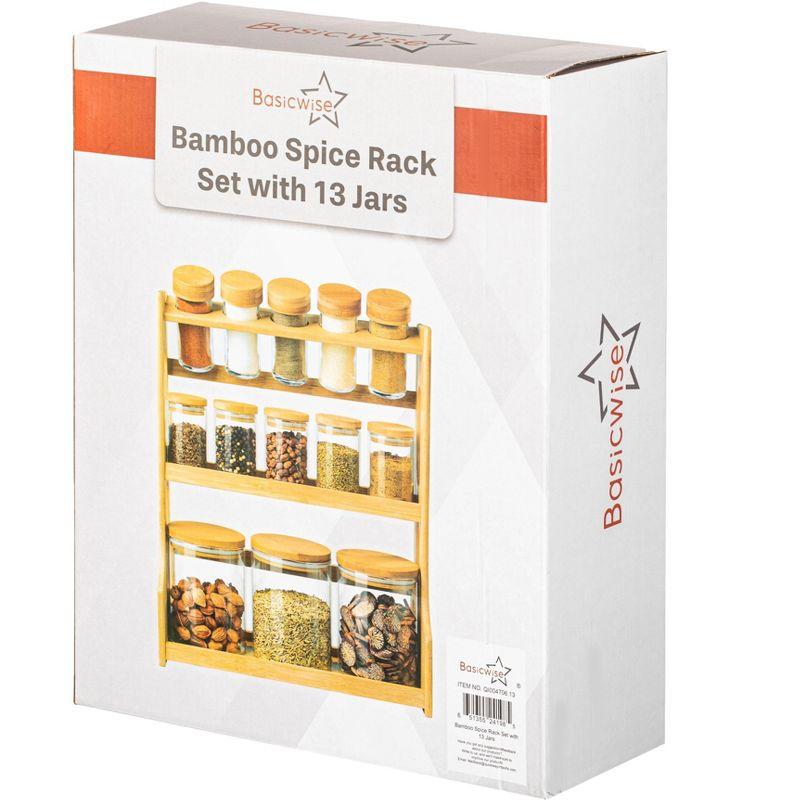 Basicwise Basicwise Versatile 3-tier Bamboo Spice Rack And Pantry Organizer With 13 Glass Jars – Perfect For Countertop Storage In Kitchens To Keep  Seasoning Containers Neatly Displayed And Easily Accessible
