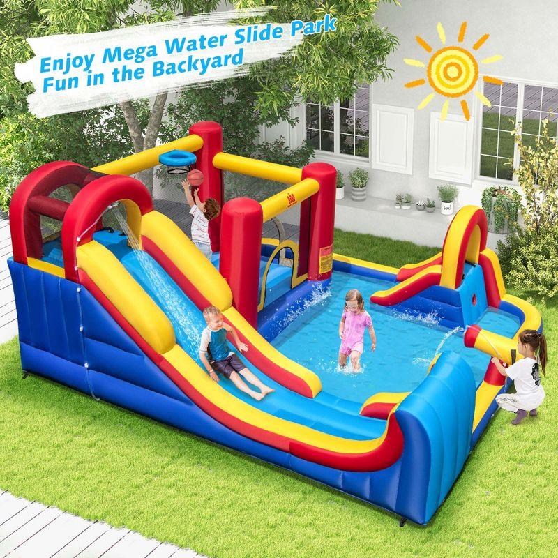 Costway Inflatable Water Slide Giant Kids Water Park w/ Double Slides & 735W Blower