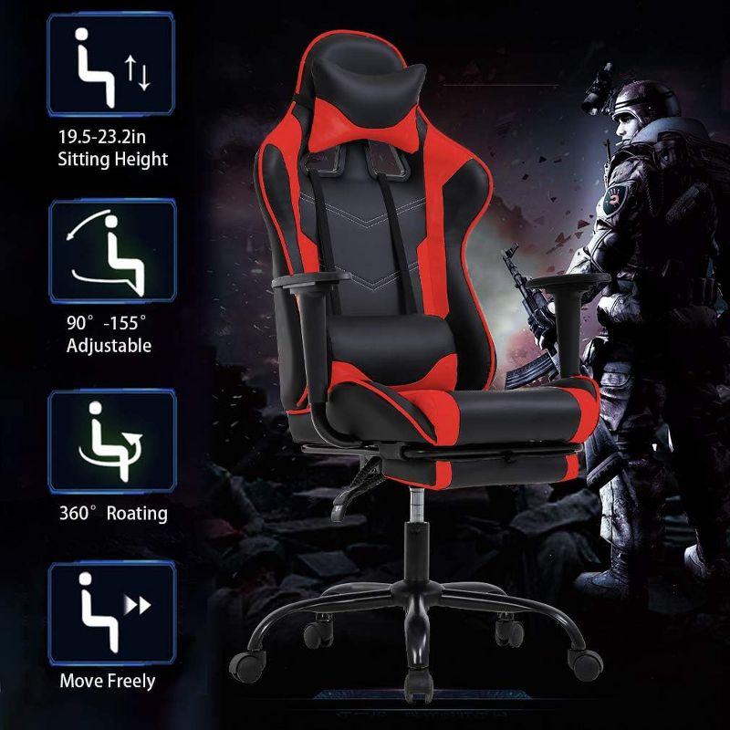 FDW PC Gaming Chair Desk Chair Ergonomic Office Chair Executive High Back PU Leather Racing Computer Chair with Lumbar Support Footrest