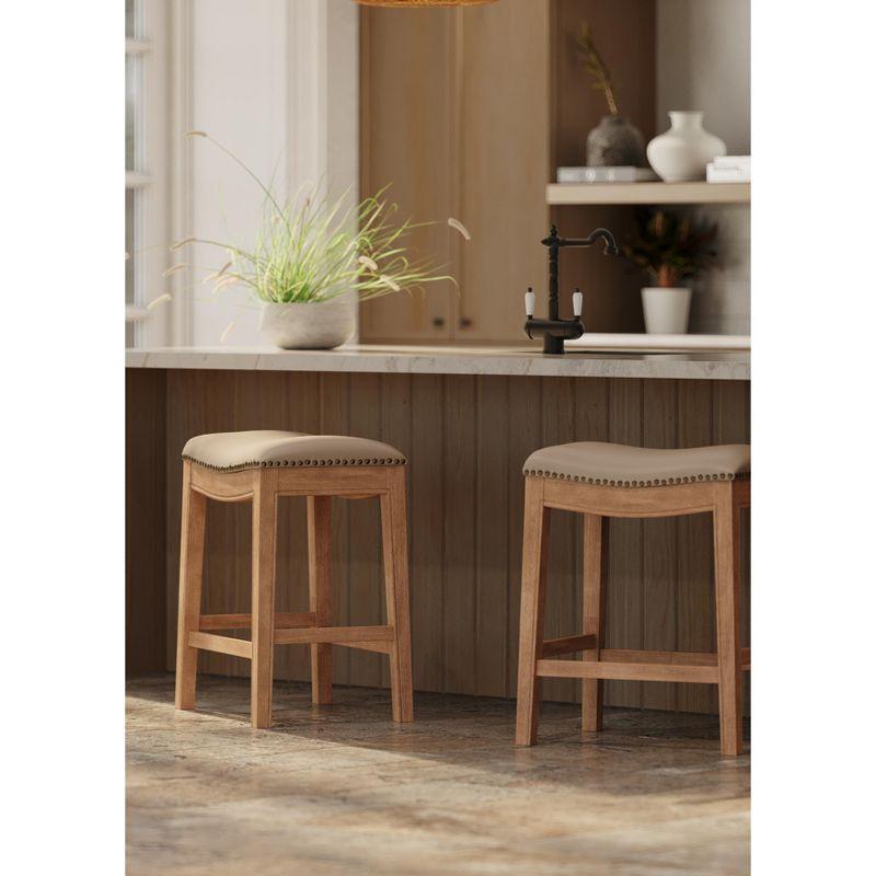 Maven Lane Adrien Saddle Barstool with Vegan Leather Upholstery