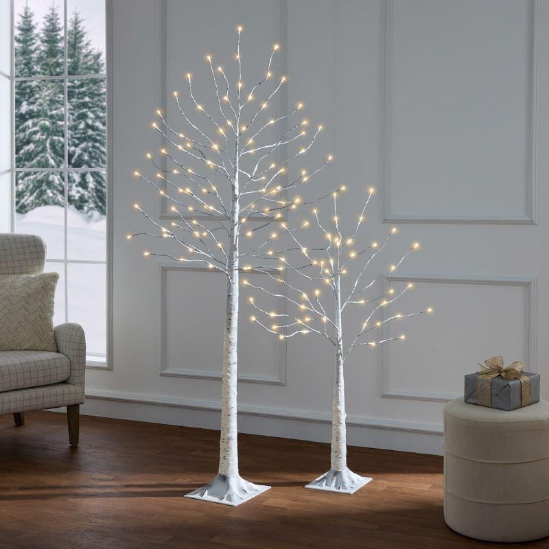 Best Choice Products Set of 3 Lighted Twig Birch Trees, 4ft, 6ft, 8ft w/ 300 LEDs, Warm White, Multicolor Lights - White