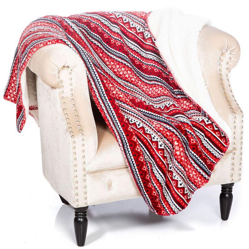 Red and White Fleece Sherpa Throw Blanket 50" x 60"