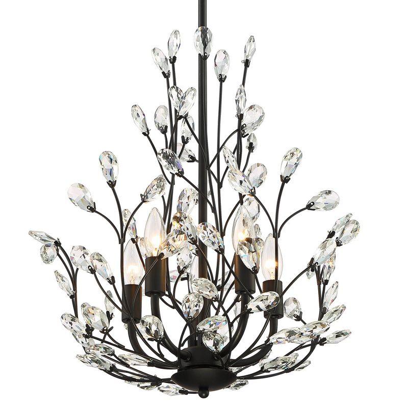 Regency Hill Aurine Matte Black Pendant Chandelier 18" Wide Modern Clear Crystal Glass Leaf 5-Light Fixture for Dining Room Foyer House Kitchen Island