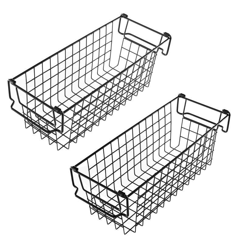 Set of 2 Black Metal Wire Storage Bins with Handles