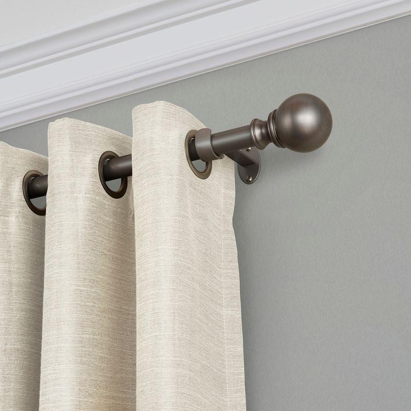 Cordelia 1" Window Drapery Single Curtain Rod with Globe Ball Finial - 86"-120" - Antique Pewter - Elrene Home Fashions