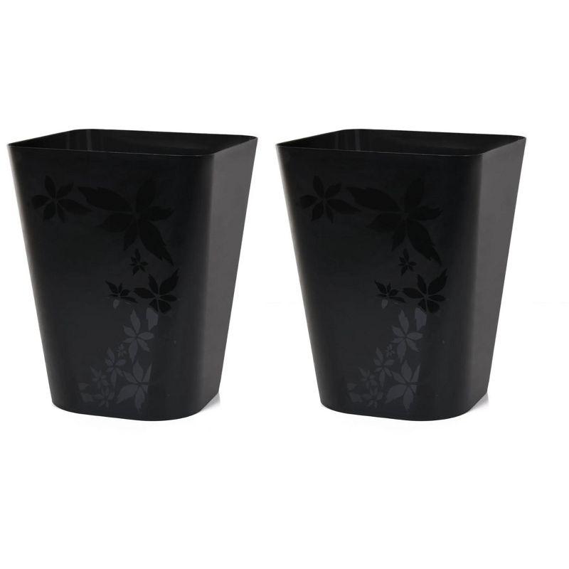 Black Floral Pattern Plastic Office Trash Bins - 12L, 2 Pack