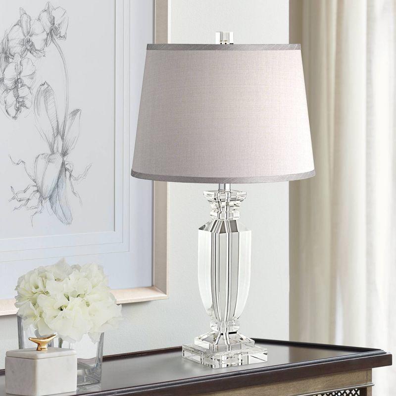 Vienna Full Spectrum Traditional Table Lamp 25" High Crystal Body Gray Tapered Drum Shade for Living Room Bedroom Bedside Nightstand Family