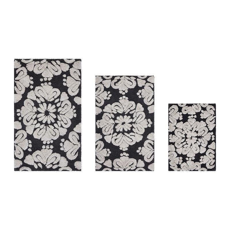 Better Trends Medallion 100% Cotton Tufted Non- Slip Backing 3 PC (17"x24"|21"x34"|24"x40") Bath Rug Set - Charcoal