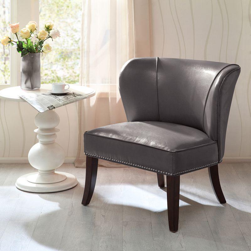 Hilton Concave Back Armless Chair Gray - Madison Park: Silver Nailhead, Faux Leather, Wingback Design