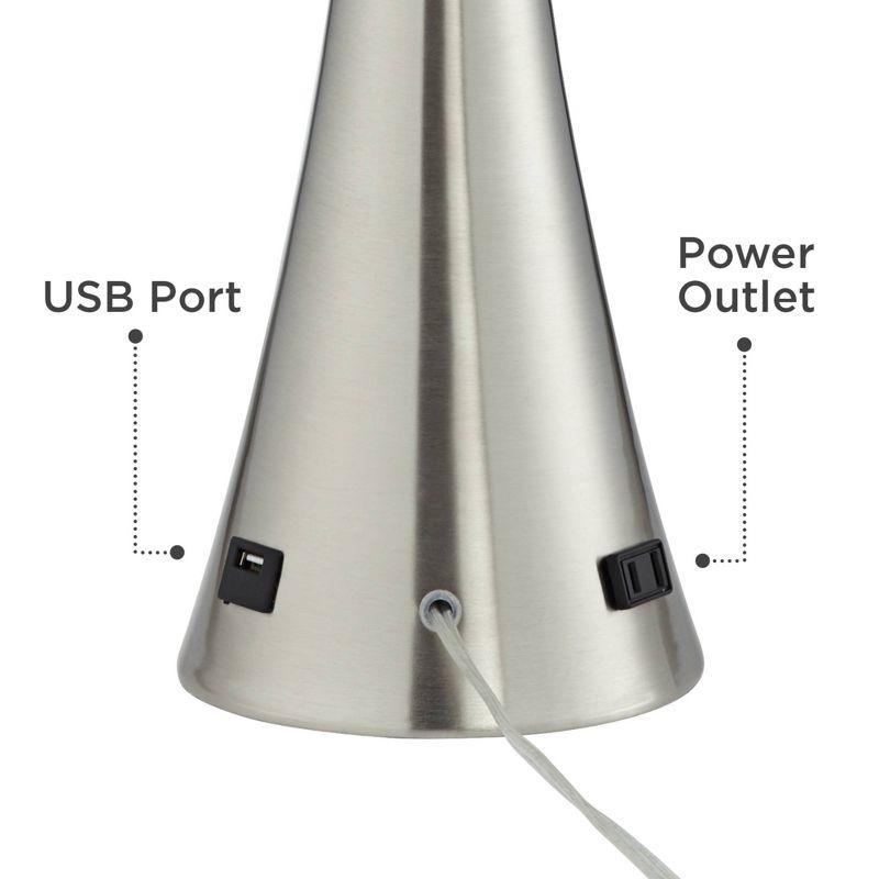 360 Lighting Karl Modern Table Lamps 27 1/2" Tall Set of 2 Brushed Nickel with USB and AC Power Outlet in Base Blue Hardback Drum Shade for Bedroom