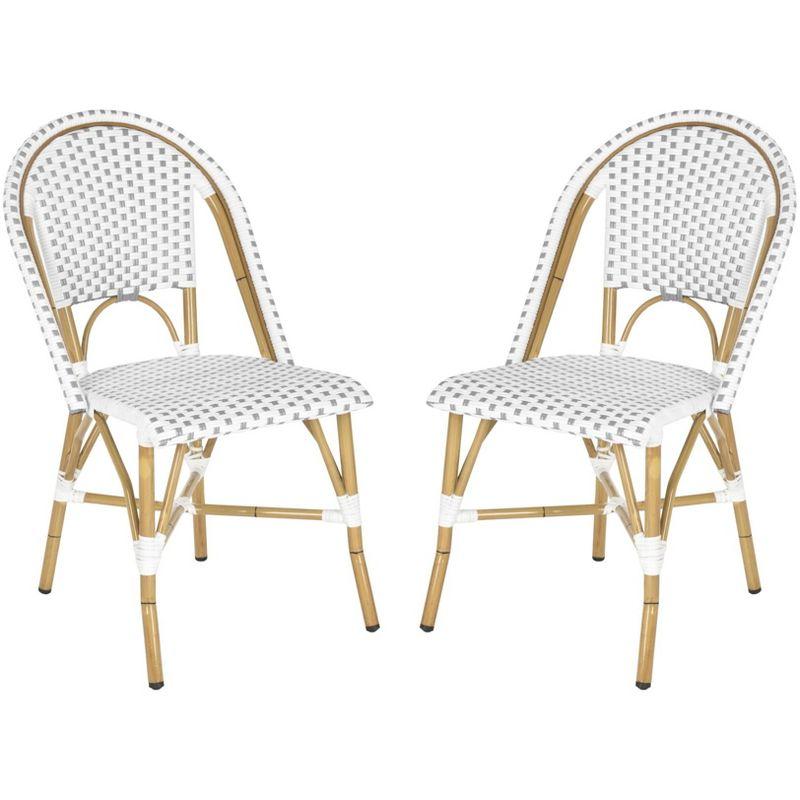 Transitional Brown and White PE Wicker Bistro Side Chair, Set of 2