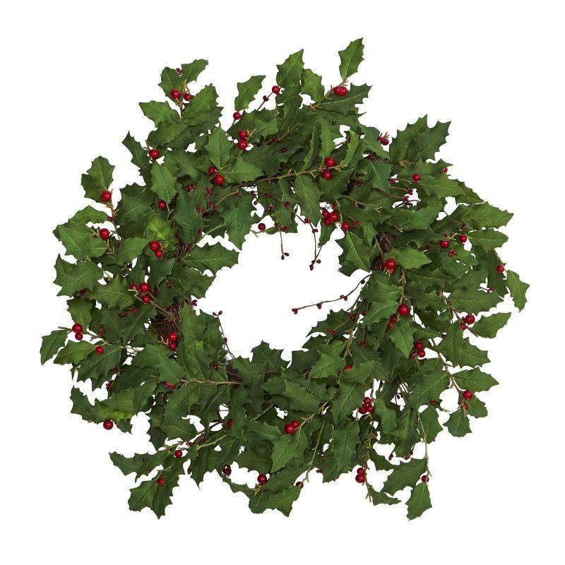 Nearly Natural 28" Holly Berry Artificial Christmas Wreath