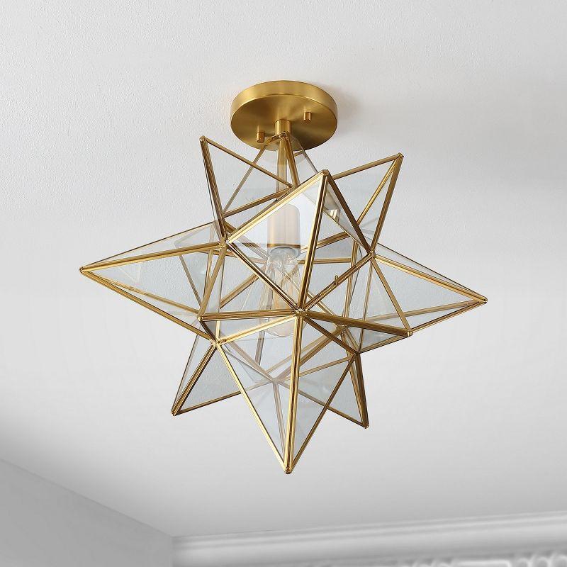 Abrielle 19" Antique Brass and Clear Glass Star Faceted LED Flush Mount