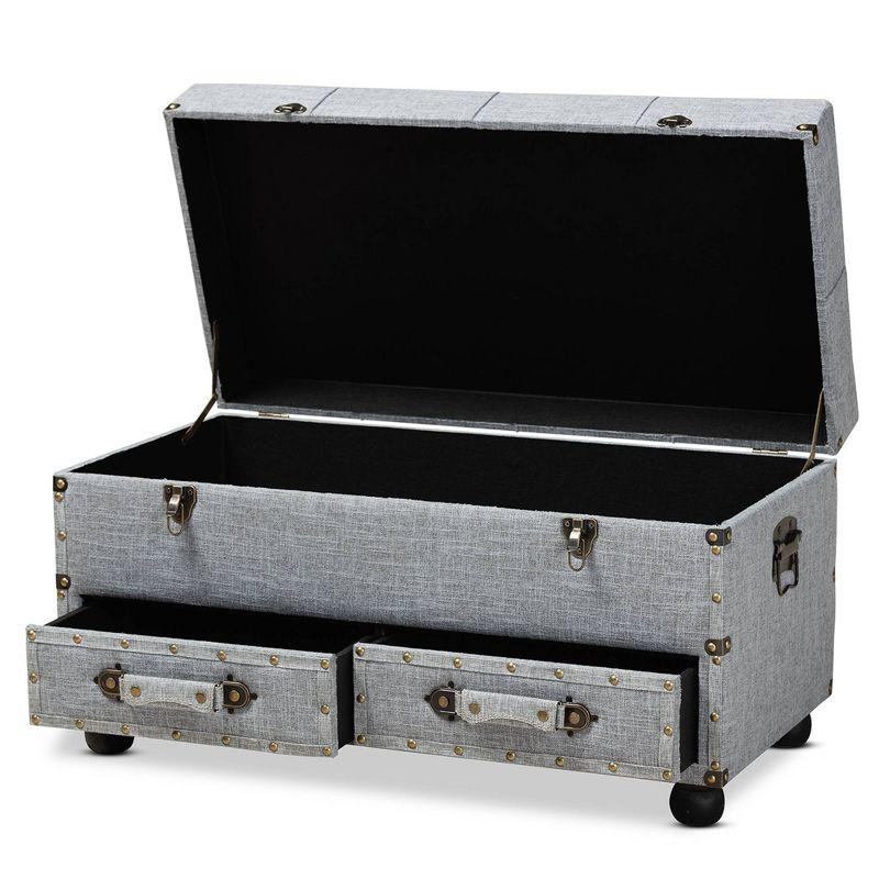 Flynn Fabric Upholstered 2 Drawer Storage Trunk Ottoman Gray/Black - Baxton Studio