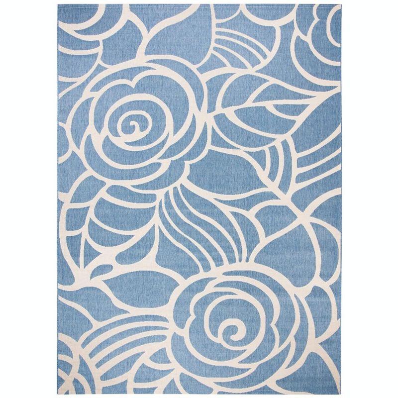 Reversible Blue/Beige Synthetic 9' x 12' Easy-Care Area Rug