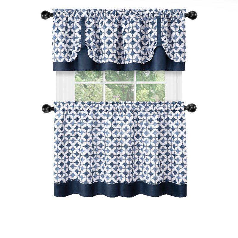 Kate Aurora Modern Geo 3 Pc Kitchen Curtain Tier & Valance Set