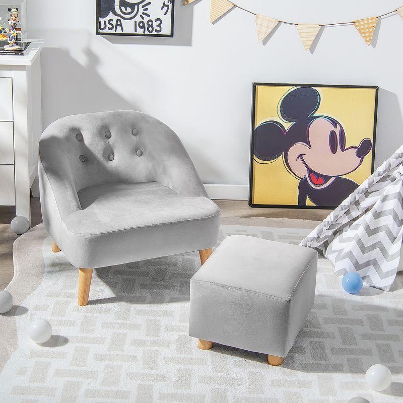 Gray Velvet Kids Barrel Accent Chair with Ottoman